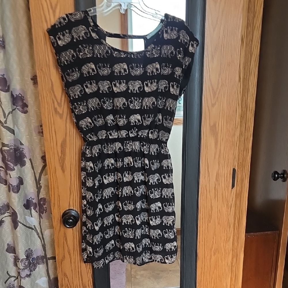Stylish Black Dress with Elephant Pattern